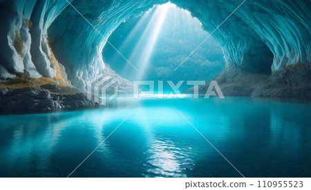Mysterious underground lake that shines blue and white_02_AI generated image Mysterious underground lake that shines blue and white_02_AI generated image 110955523