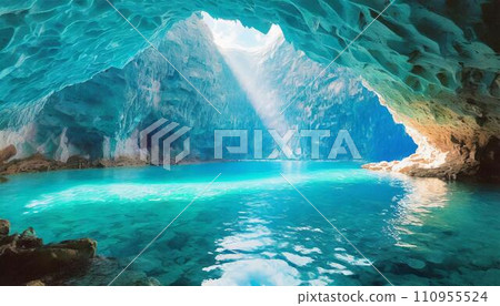 Mysterious underground lake that shines blue and white_03_AI generated image Mysterious underground lake that shines blue and white_03_AI generated image 110955524