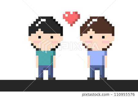 Two Men LGBT Couple Icon. Pixel 8 bit style 110955576
