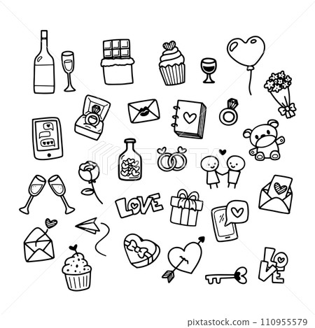 Set of hand-drawn doodle icons for Valentine's Day 110955579