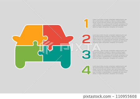 Diagram infographic 4 steps, car or vehicle puzzle Diagram infographic 4 steps, car or vehicle puzzle 110955608