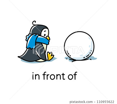 Penguin sitting in front of the snowball 110955622