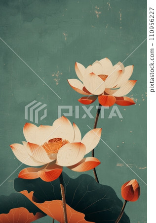two white flowers on top of a green background two white flowers on top of a green background 110956227