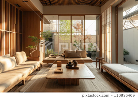 minimalist and modern japandi style living room design 110956409