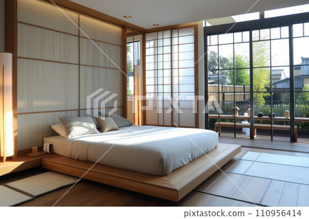 modern japandi bedroom style 110956414