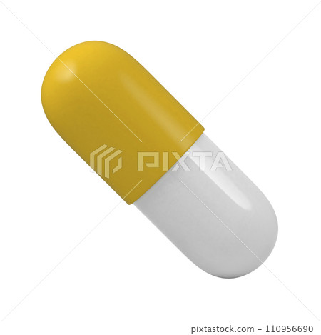 White and yellow pill close up macro shot. Medication, healthcare insurance concept 110956690