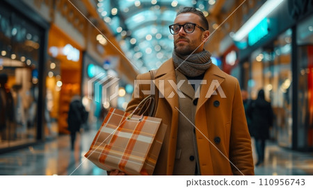 A Business Man Delights in Shopping for Gifts at the Mall A Business Man Delights in Shopping for Gifts at the Mall 110956743