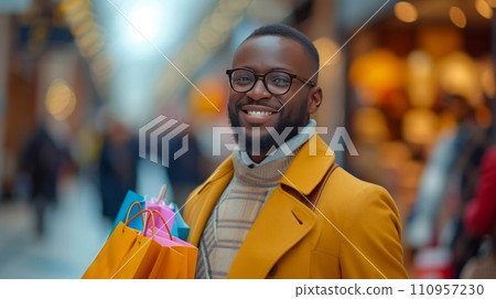 A Business Man Delights in Shopping for Gifts at the Mall A Business Man Delights in Shopping for Gifts at the Mall 110957230