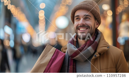 A Handsome Man Delights in Shopping for Gifts at the Mall A Handsome Man Delights in Shopping for Gifts at the Mall 110957286