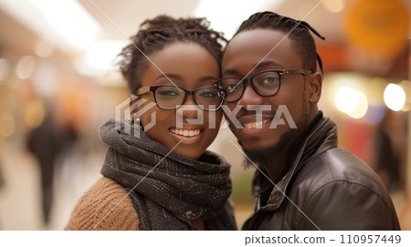 A woman and her boyfriend are all smiles as they enjoy a day of shopping together at the mall A woman and her boyfriend are all smiles as they enjoy a day of shopping together at the mall 110957449