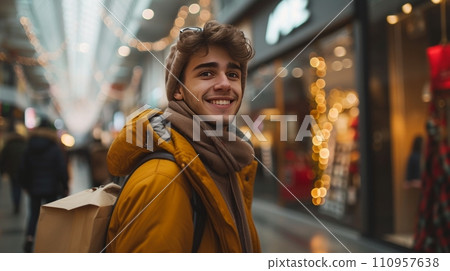 A Young Man Delights in Shopping for Gifts at... - Stock Illustration ...