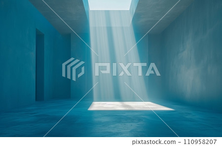 an empty blue room, with a light beam above it an empty blue room, with a light beam above it 110958207