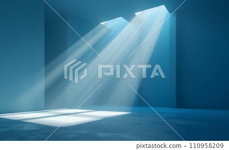 an empty blue room, with a light beam above it an empty blue room, with a light beam above it 110958209