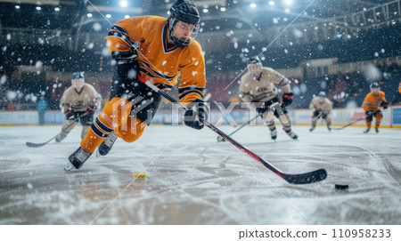 Hockey players play hockey at the hockey stadium Hockey players play hockey at the hockey stadium 110958233
