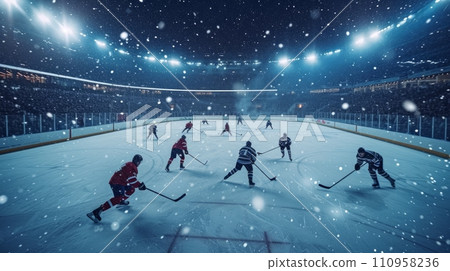 Hockey players play hockey at the hockey stadium Hockey players play hockey at the hockey stadium 110958236