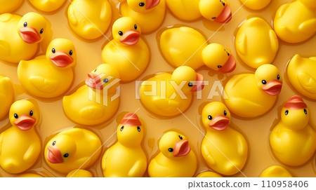 Background made of many yellow rubber ducks 110958406