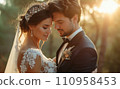portrait of wedding couple near the forest 110958453