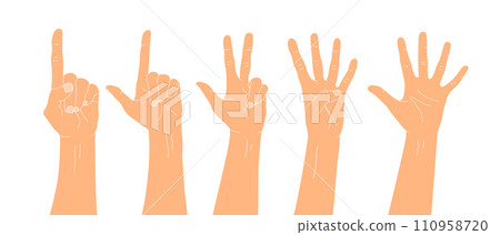 Set of Hand drawn hands counting numbers. Counting fingers. Vector illustration Set of Hand drawn hands counting numbers. Counting fingers. Vector illustration 110958720