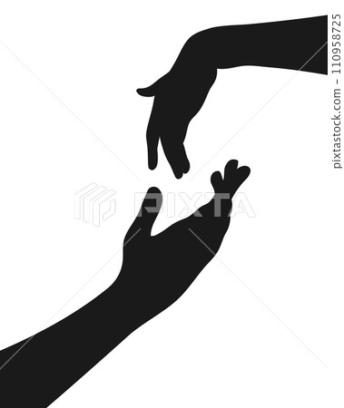 Hands silhouettes. Man hand asks for a woman hand. Man gives hand to woman. Vector illustration Hands silhouettes. Man hand asks for a woman hand. Man gives hand to woman. Vector illustration 110958725