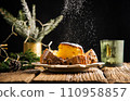 festive christmas cookies on wooden table 110958857