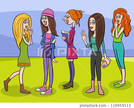 cartoon young women comic characters group 110959113