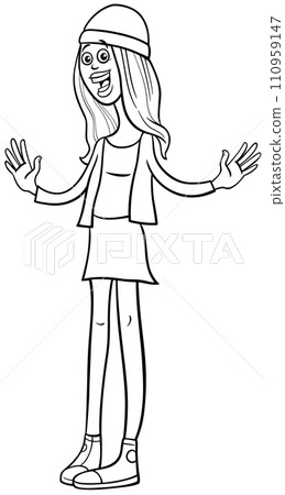 cartoon happy girl or young woman character coloring page 110959147