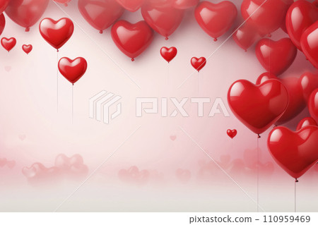 AI-generated content. Romantic Red Heart Balloons on Pink Background 110959469
