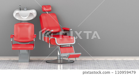 Salon chair hair washing shampoo unit with Barber Chair. 3D rendering 110959479