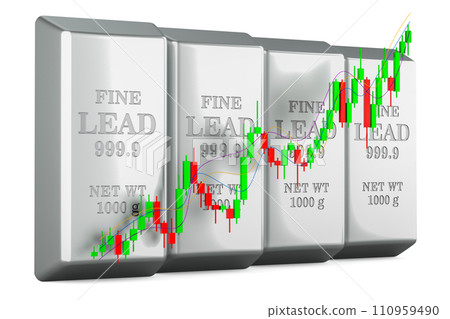 Lead bars with candlestick chart, showing uptrend market. 3D rendering 110959490