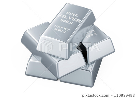Silver ingots. 3D rendering 110959498