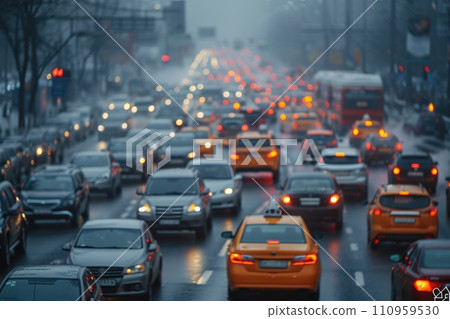 A big traffic jam in the city: a lot of cars on the road A big traffic jam in the city: a lot of cars on the road 110959530