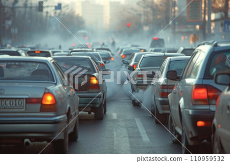 Evening traffic jam: the city in lights and traffic 110959532