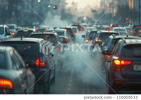 Evening traffic jam: the city in lights and traffic Evening traffic jam: the city in lights and traffic 110959533