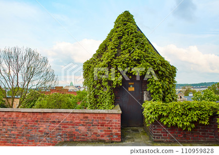 A small mystical door in the ivy-covered fence to the old Zamek Krolewski na Wawelu castle in the center of Krakow. A small mystical door in the ivy-covered fence to the old Zamek Krolewski na Wawelu castle in the center of Krakow. 110959828