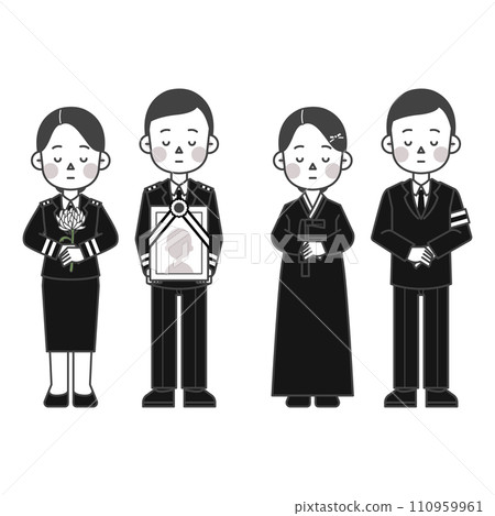 illustration of a man and a woman dressed for a funeral 110959961