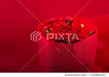 Bouquet of red carnations on red background Bouquet of red carnations on red background 110960167