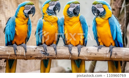 Majestic exotic birds perched on lush tropical tree branches in captivating scene Majestic exotic birds perched on lush tropical tree branches in captivating scene 110960769