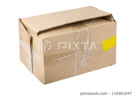 Damaged package. Isolated on a white background. Damaged package. Isolated on a white background. 110961047