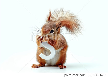 Playful squirrel head forming the letter s isolated on a clean white background Playful squirrel head forming the letter s isolated on a clean white background 110961620