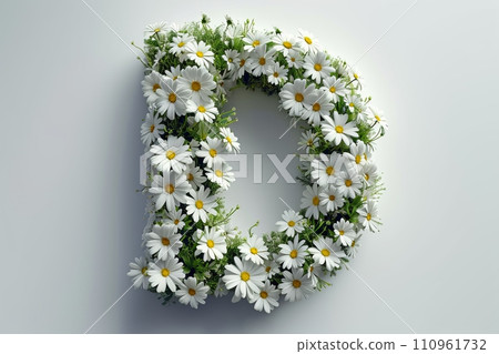 3d modern daisy flower letter d isolated on white background for design and decoration 3d modern daisy flower letter d isolated on white background for design and decoration 110961732