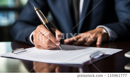 Close up business negotiation and contract signing with hands of business people Close up business negotiation and contract signing with hands of business people 110961777