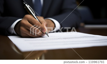 Close up of business professionals negotiating a contract and sealing the deal with a handshake 110961781