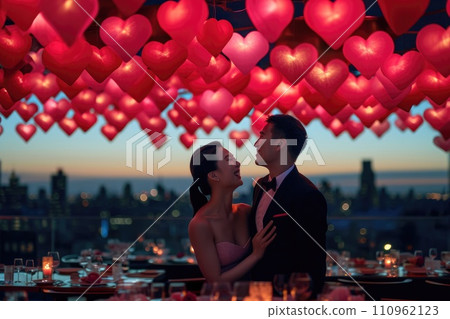 AI-generated content. couple in valentines day night at romantic restaurant celebrating love pragma 110962123
