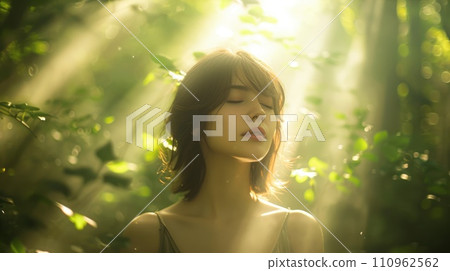 AI-generated content. woman self love and green spring nature pragma 110962562