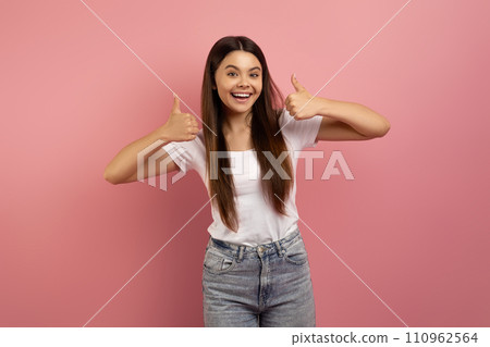 All Is Great. Cheerful Teen Girl Showing Thumbs Up At Camera 110962564