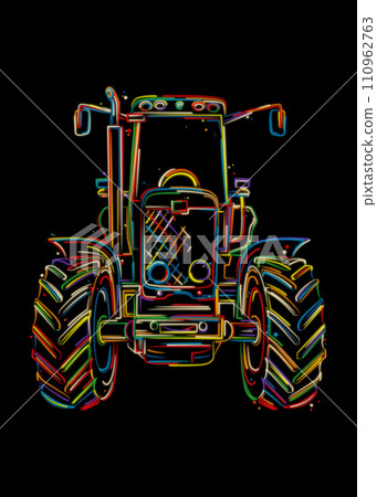 Farming tractor, stylized vector drawing 110962763