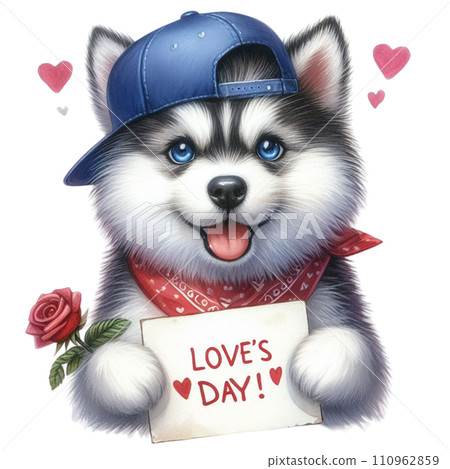 cute puppy with red heart 110962859