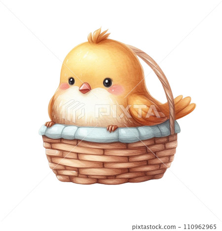Cute little bird sitting in a basket Clipart Watercolor 110962965