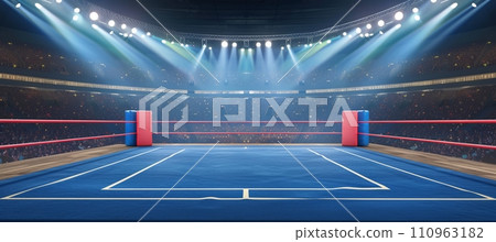 Empty boxing ring in arena, combat sports concept, copy space available, no audience Empty boxing ring in arena, combat sports concept, copy space available, no audience 110963182