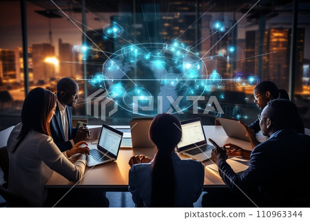 Global business teamwork and investment analysis with growth chart for development target 110963344